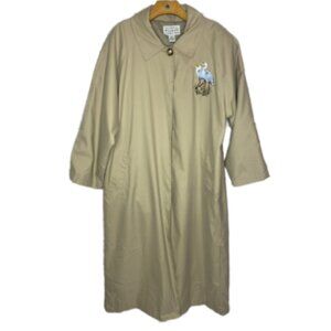 National Wildlife Federation Trench Coat Lined Embroidered Herons Tan Medium